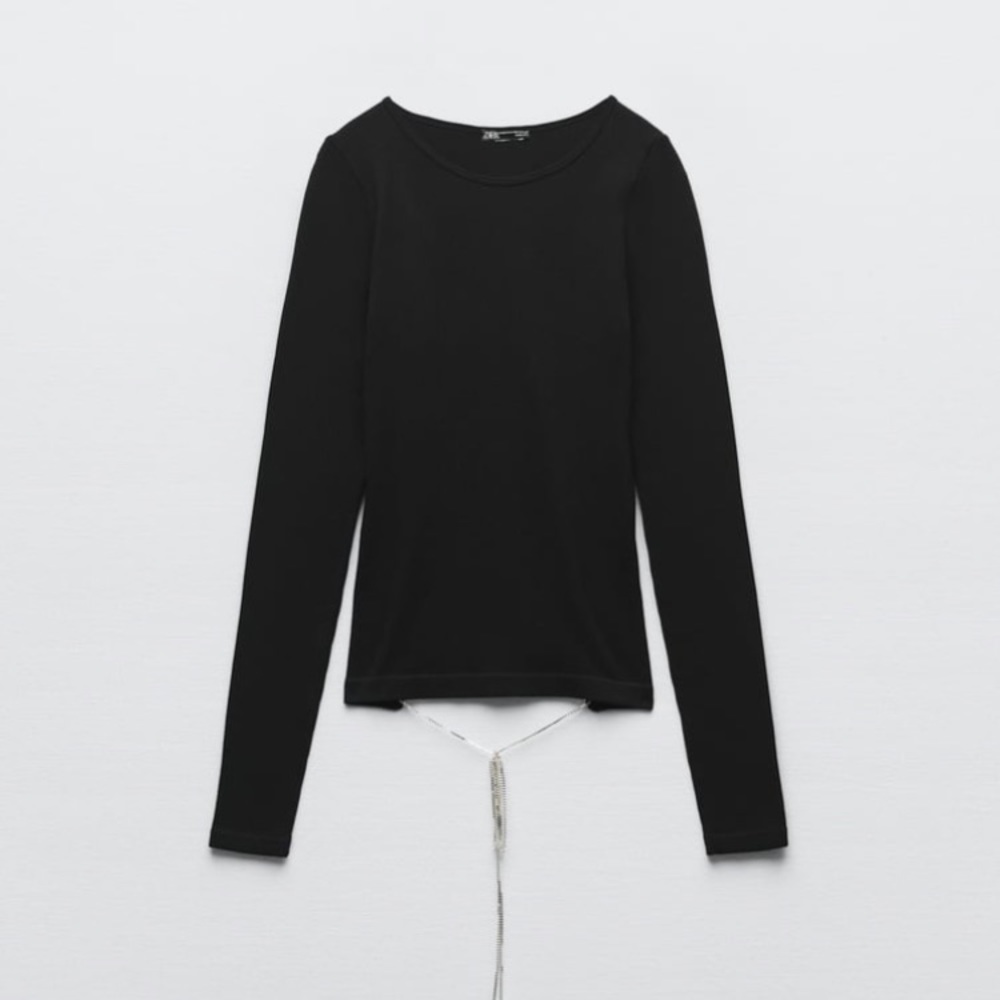 Zara Rhinestone Seamless Black T-shirt - Picture 6 of 6